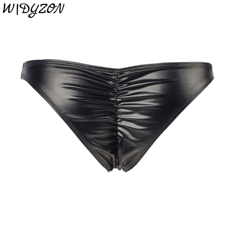 Men Butt-Lifting Bikini Briefs Underwear  U Pouch Male Mini Panties Cuecas Faux Leather Gym Underpants Hombre Slip Lingerie