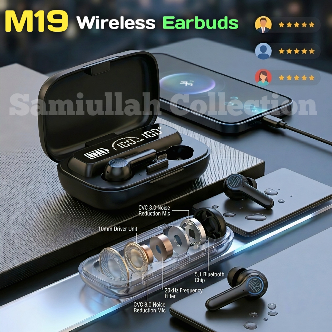 M10/M19/M25/X55/895B/M90/Air 31 TWS Wireless Bluetooth Earbuds - ENC Noise Cancellation, LED Display, Touch Control, Gaming Mode, Waterproof Headphones with Charging Case Compatible for Android & All Devices
