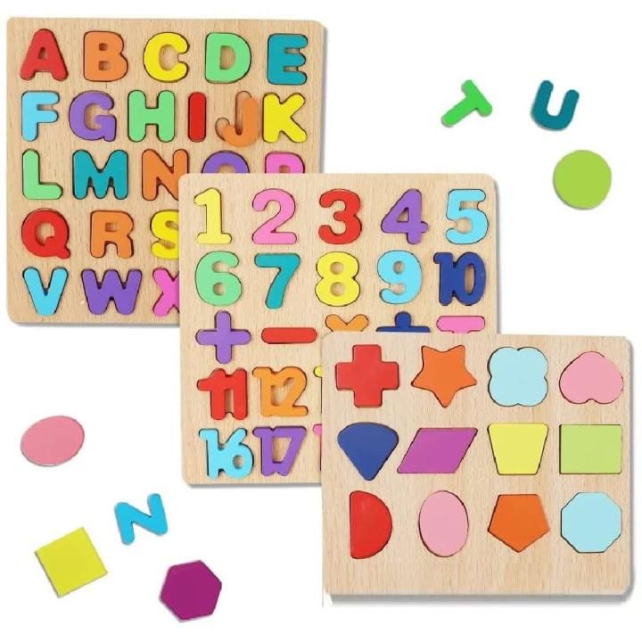 Wooden Puzzle for Toddlers  Alphabet Number Geometric Puzzle ABC Learning Toys Montessori Preschool Educational Gift Learning Letter Puzzles Board for Kids 3+
