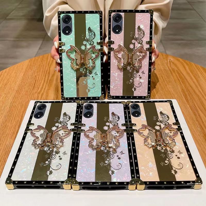 Samsung Galaxy A32/A33/34/A35 Premium Butterfly Diamond Metal Frame Shockproof Back Cover & Fancy Charms (Luxury Edition)