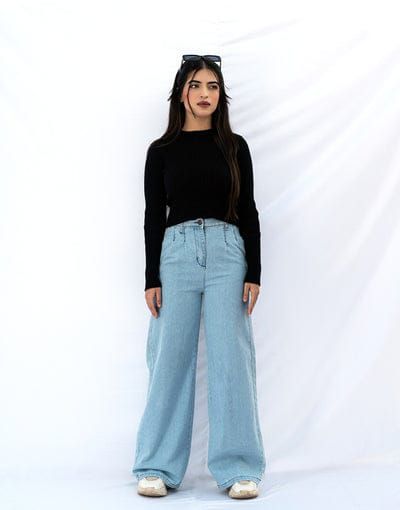 Elegant High-Waist Flared Jeans for Women, Plus Size Wide Leg Denim Pants