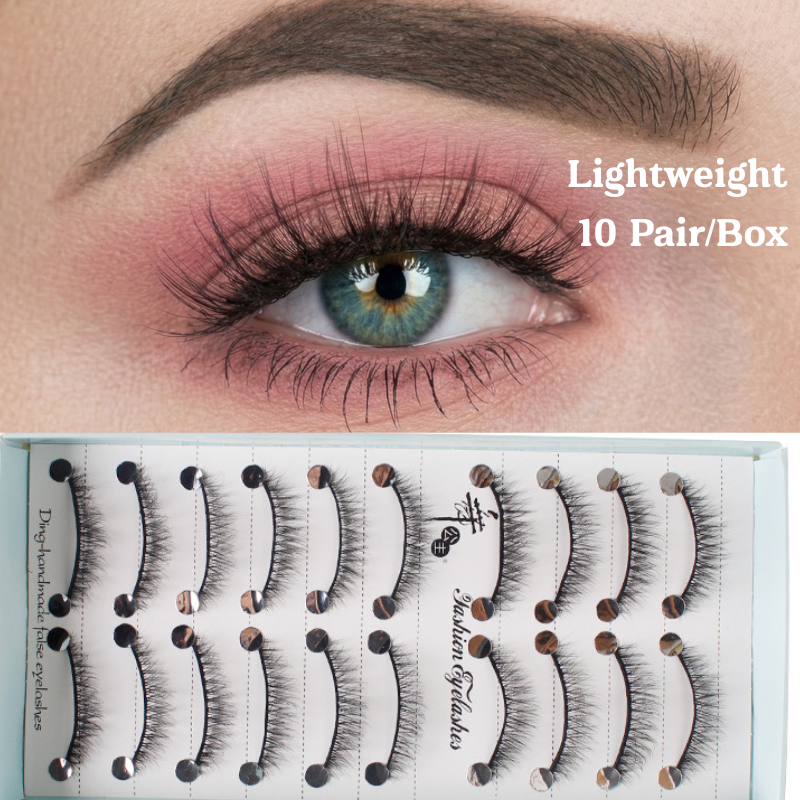 Wispy Curl False Lashes 10 Pairs Lightweight Natural Look - Crescent Shape | Black Imported