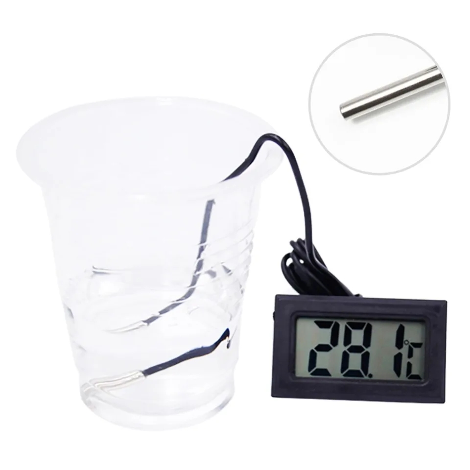 Thermometer Mini LCD Display Digital Temperature Meter With sensor 1m adapter  Black