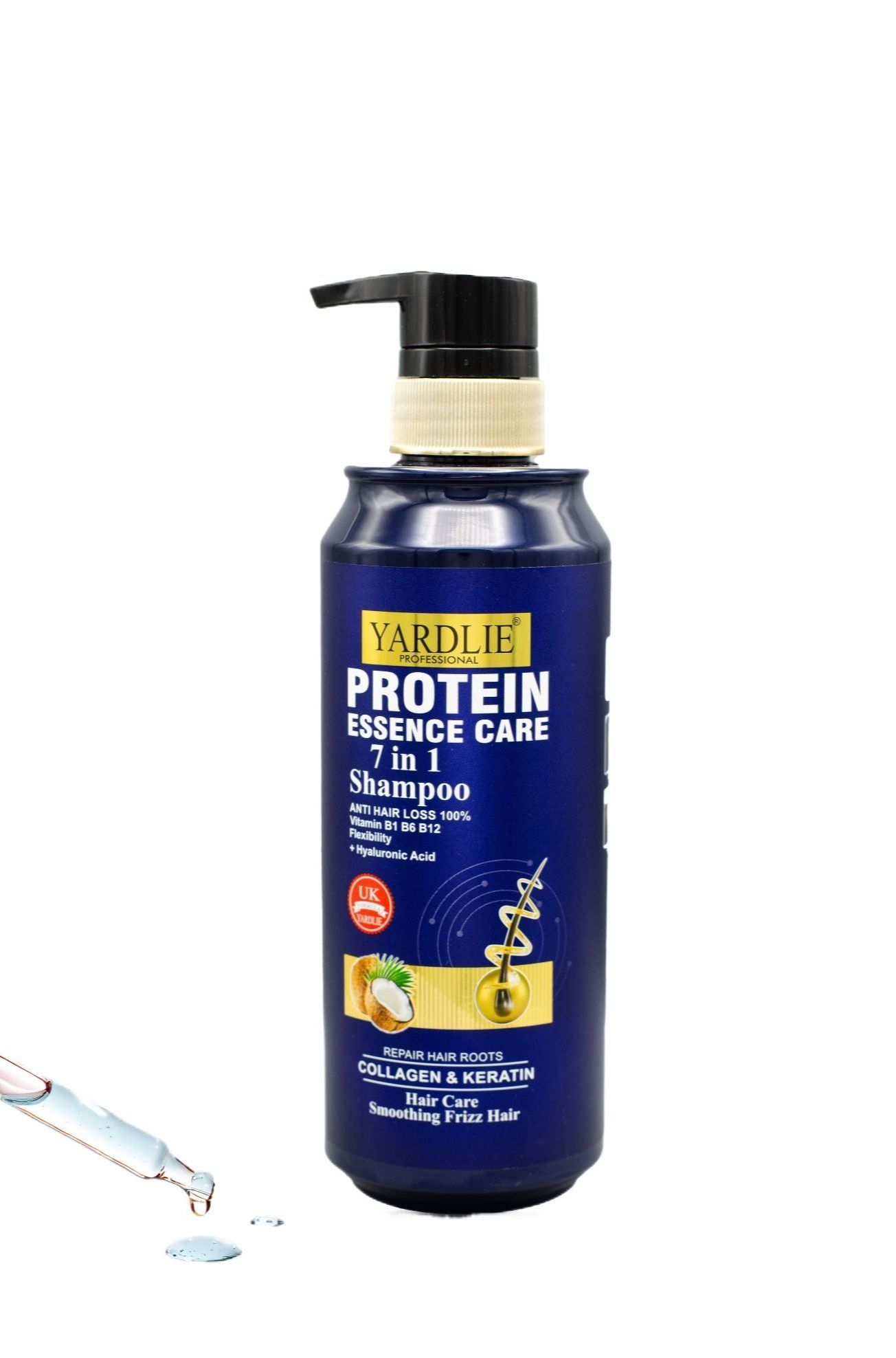 Yardlie Protein Essence Care 7 in 1 Shampoo features a blue 500ml