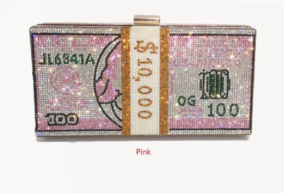 Dollar Clutch Purse For Women Rhinestone Evening Handbag Elegant Money Bag