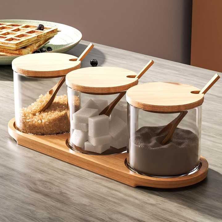 3 Pcs Glass Spice Jar Set with Spoons | Spice Storage Containers | Masala Jar Set for Kitchen