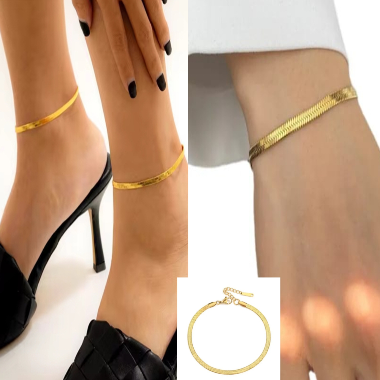 1 Pc Anklet And Bracelet 2 In One Used Golden Snack Chain Stainless Steel For Women Jewellery