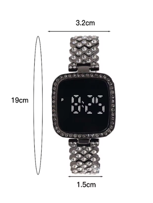 Hot Deal No.1 Full Diamond Touch Screen LED Watch – Steel Chain with Diamonds for Women & Girls