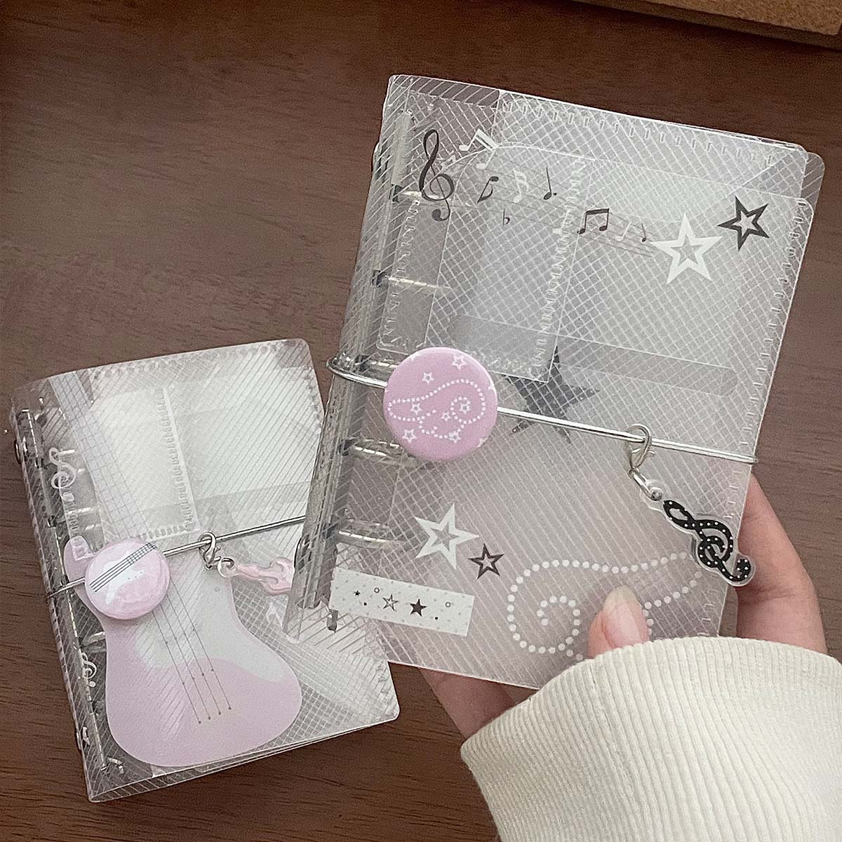 Music Theme M5 Binder Notebook Scrapbook PP Twill Tri-Fold with Tie Closure Photo Album Card Organizer Portable Planner