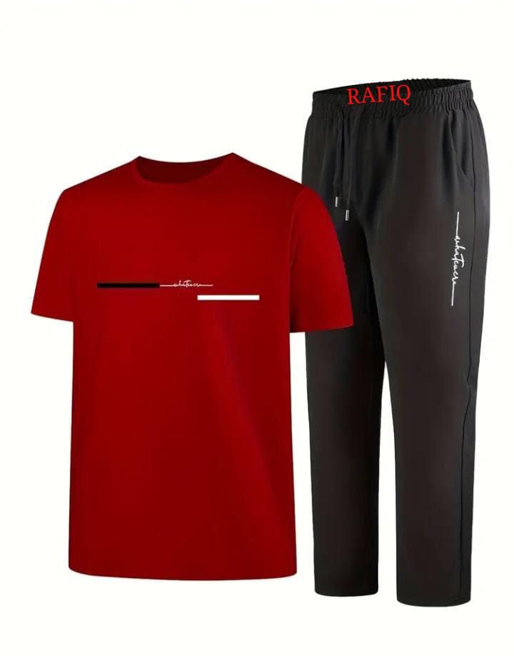 BLACK TRENDY PRINTED TRACKSUIT FOR MEN ROUND NECK HALF SLEEVES T SHIRT & TROUSER FOR MEN & BOY'S BEST ARTICLE OF SUMMER COLLECTION/TRACKSUIT FOR MEN/SUMMER TRACKSUIT FOR MEN & BOY'S