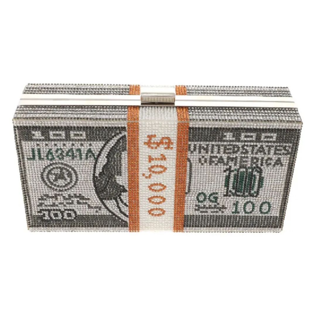 Dollar Clutch Purse For Women Rhinestone Evening Handbag Elegant Money Bag