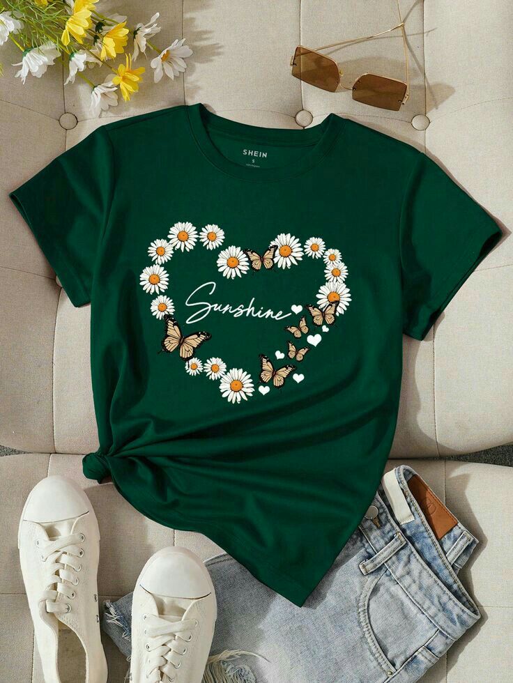 Half sleeve green t shirt for women's washible print