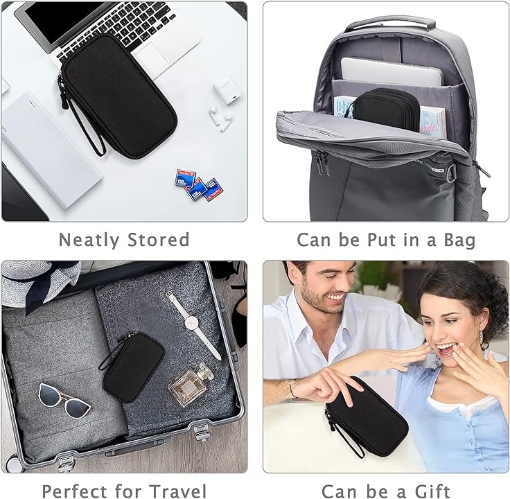 Cable Organizer Travel Bag Pouch Waterproof Small Electronic Accessories Carry Case Portable Double Layers All-in-One Storage Bag for Cable,Cord,Charger,Earphone Black