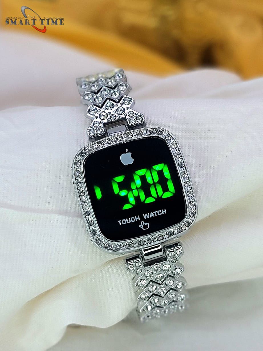 Hot Deal No.1 Full Diamond Touch Screen LED Watch – Steel Chain with Diamonds for Women & Girls