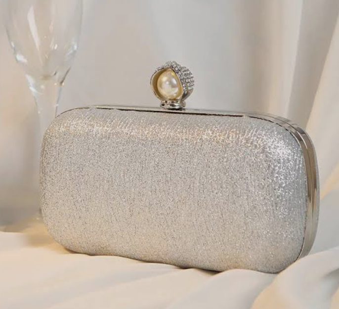 Elegant Pearl Clutch Bag for Women – Rose Gold Sparkle Box Purse for Party, Wedding, Evening Wear