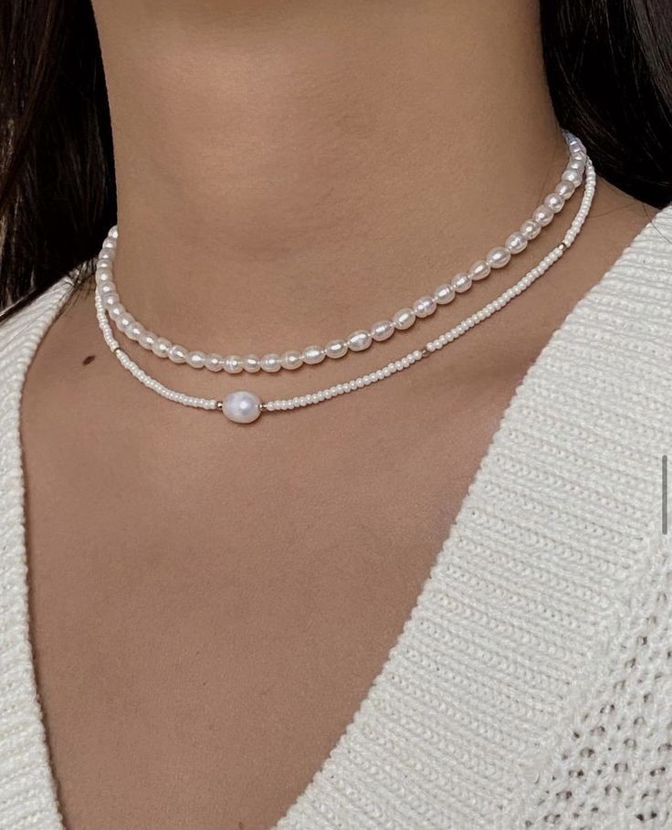 Double White Pearl Choker, Pearl Beaded, Beaded Choker, Dainty Women Fashion Choker Necklace Jewelry Gifts