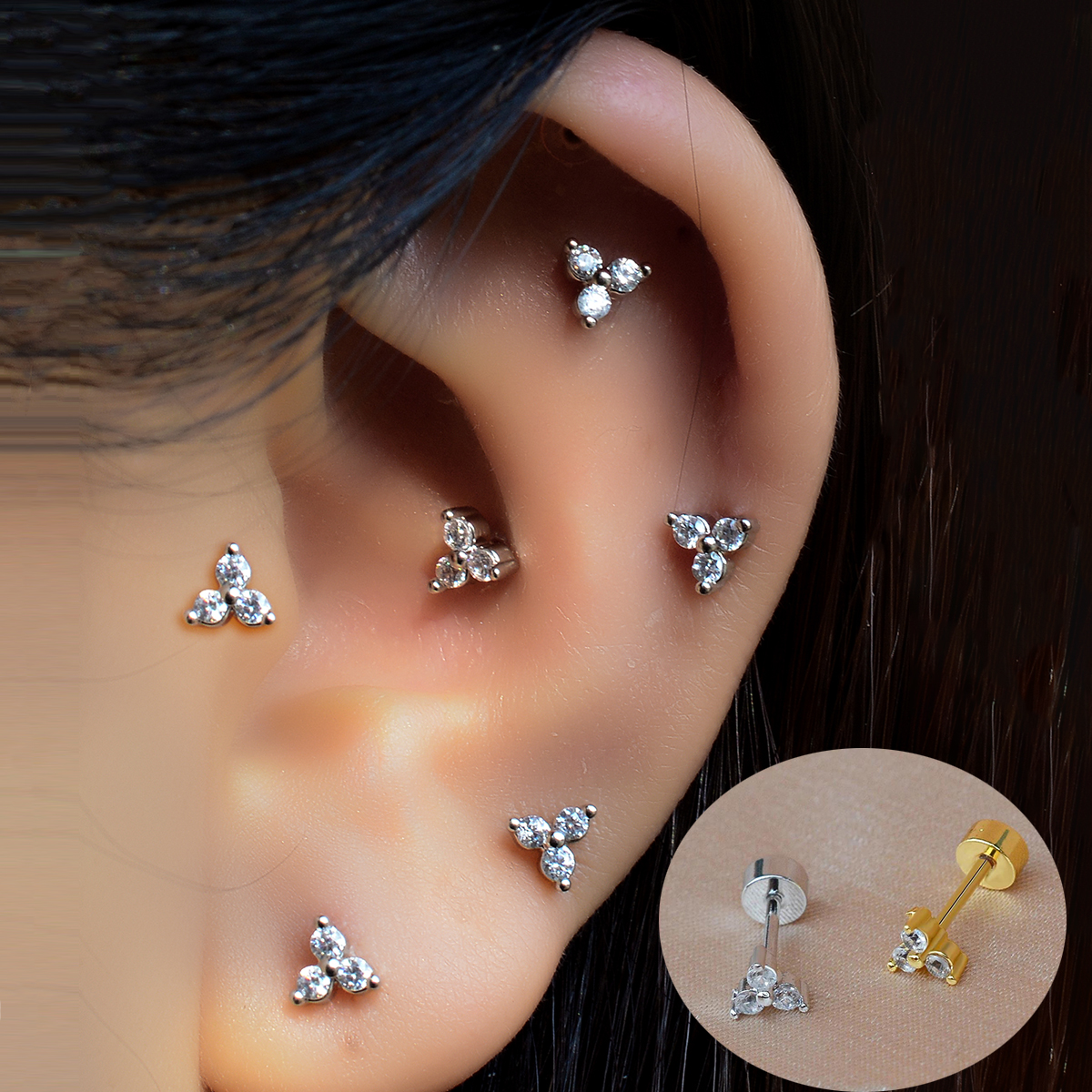 1PC 20G Trend Dainty Tiny CZ Flower Studs Earrings for Women Flat Back Cartilage Earrings Tragus Conch EarLobe Piercing Jewelry