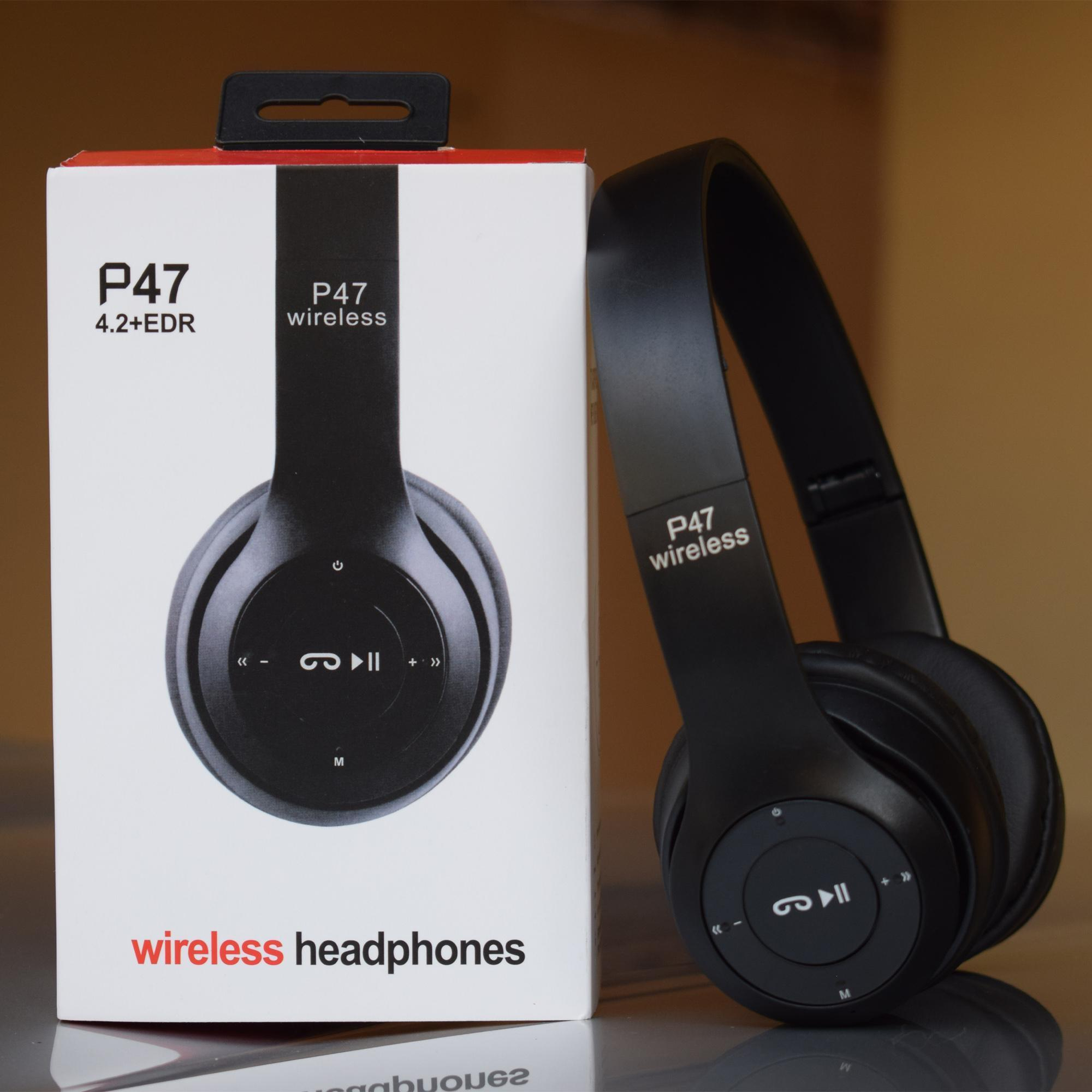 Foldable P47 Wireless headphones with Microphone Bluetooth Foldable Headset Support FM Radio TF for PC ,TV Smart Phones & Tablets etc.