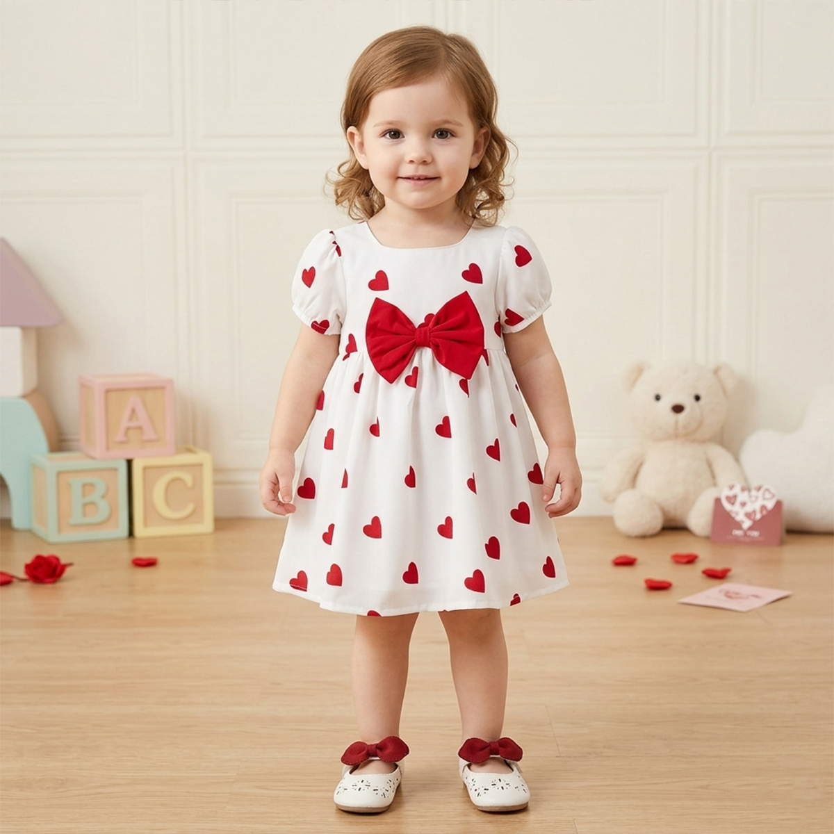 Sweet Baby Girl Soft Cotton White Color Love Heart Print Cotton Frock dress for girls summer collection– 0 to 4 Years