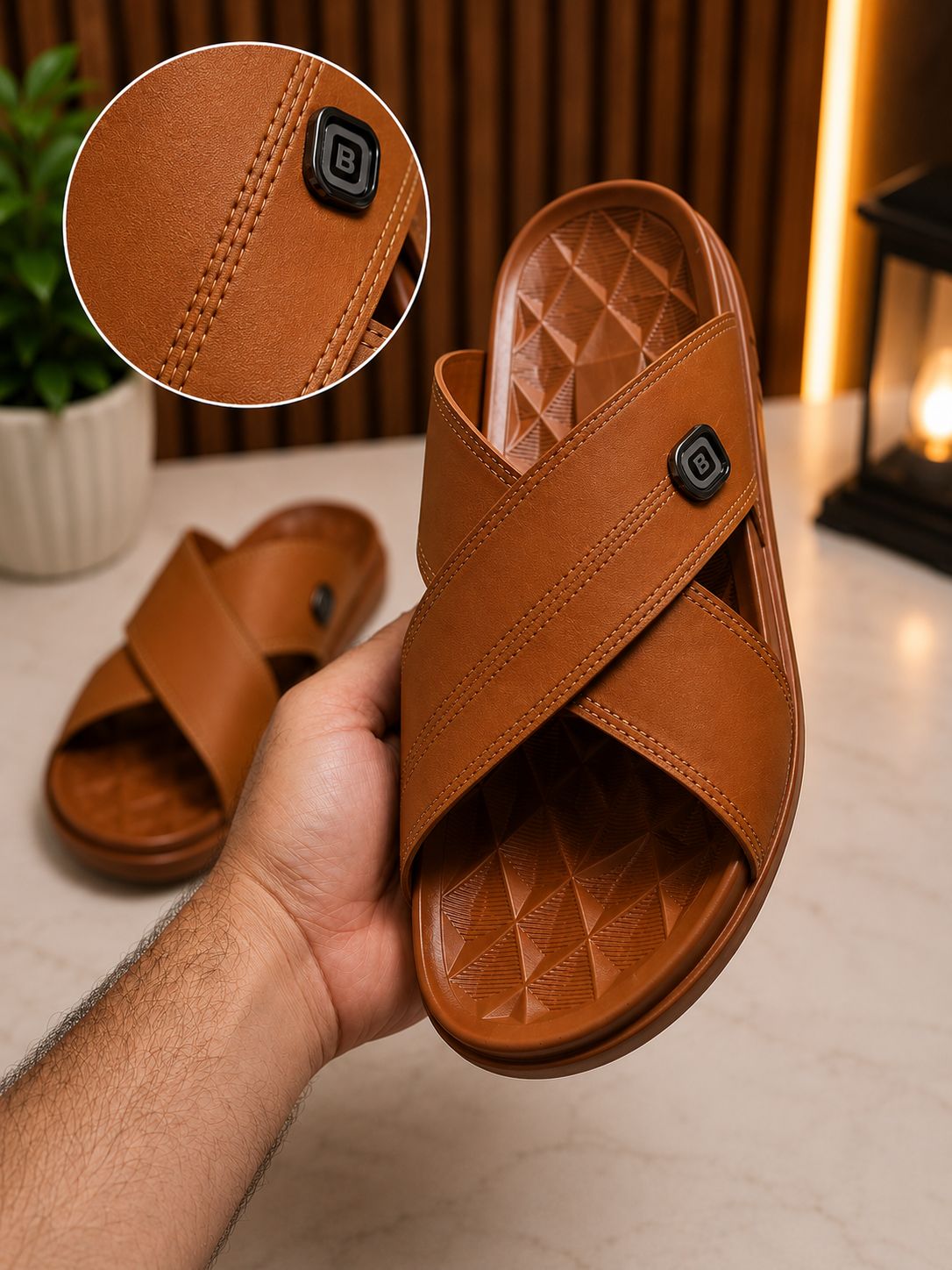 Men’s Brown Double Strap Comfort Slippers – Stylish Casual & Daily Wear Sandals, medicated Pu Soft sole
