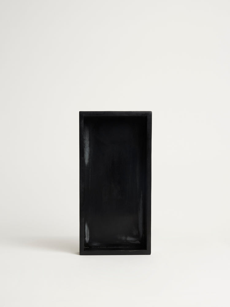 Full Black Marble Tray A sleek, polished black marble tray showcasing natural veining. 4