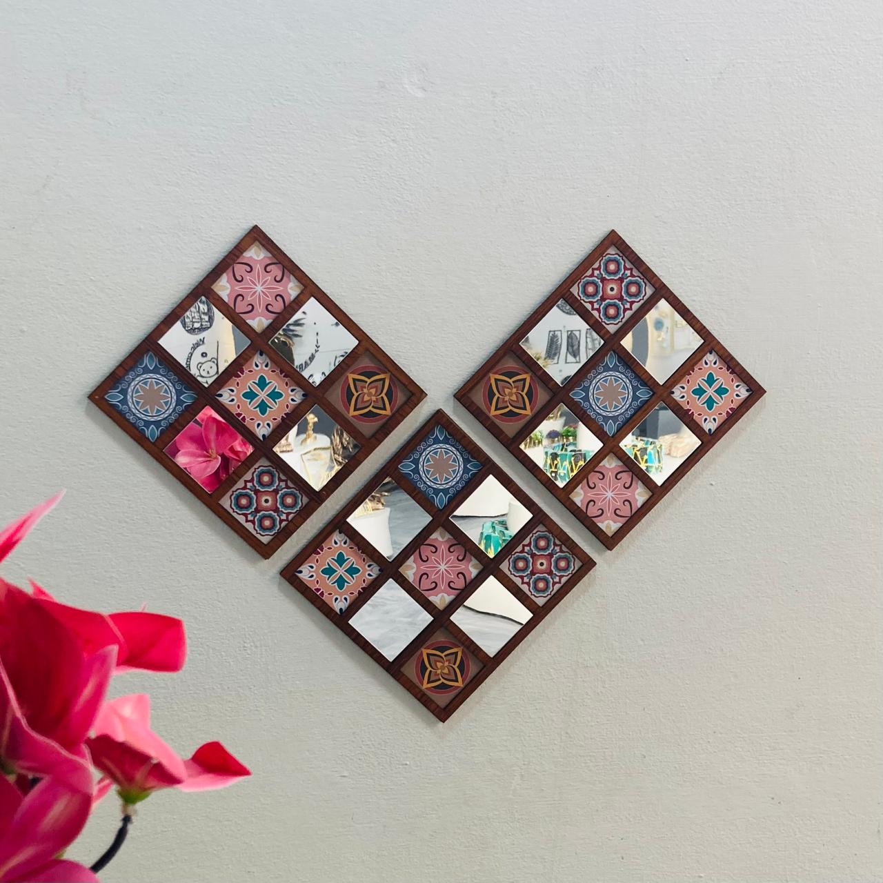 Acrylic Mirror Wall Art Decorative Diamond Shape Wall Mounted Mirror Tile for Living Room Bedroom Home Decoration