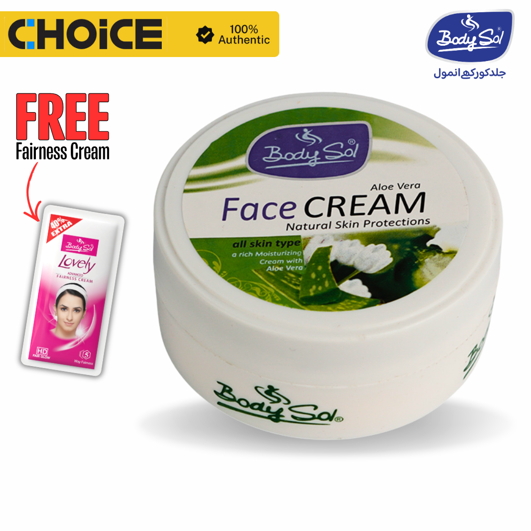 BodySol Aloe Vera Face Cream | Soothing & Moisturizing Cream | Gentle Daily Face Care | Natural Skin Protection | 135g