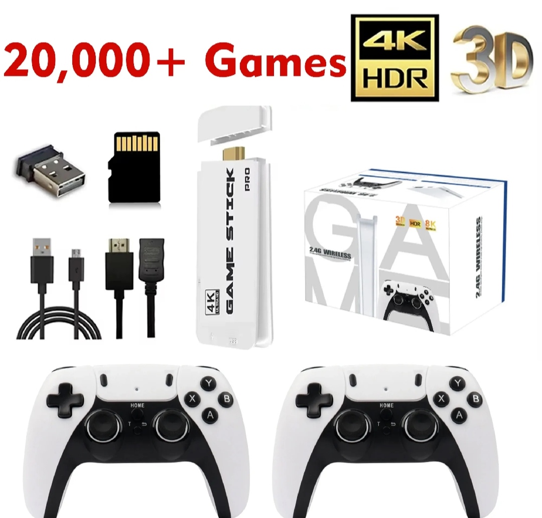 M15 Ultra 4K Wireless Retro Video Game Stick | 20000+ Built-in Classic Games | Dual 2.4G Wireless Controllers (PS5 Design) | 64GB Micro SD, HDMI Output for Smart TV, Projector & Monitor