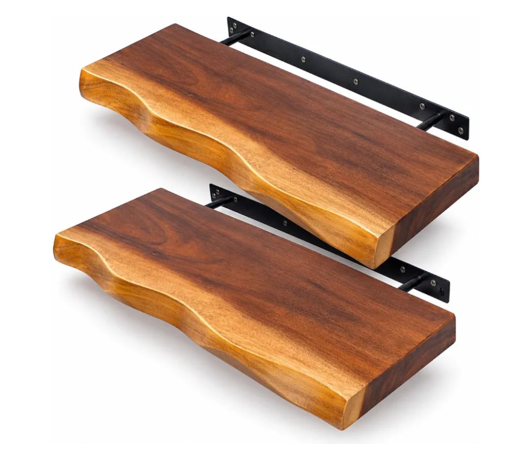 Premium Live Edge Floating Shelf | Custom Size Wooden Wall Mounted Shelf | Rustic Industrial Floating Wall Shelf | Modern Display & Storage Shelf for Living Room, Bedroom, Kitchen & Office