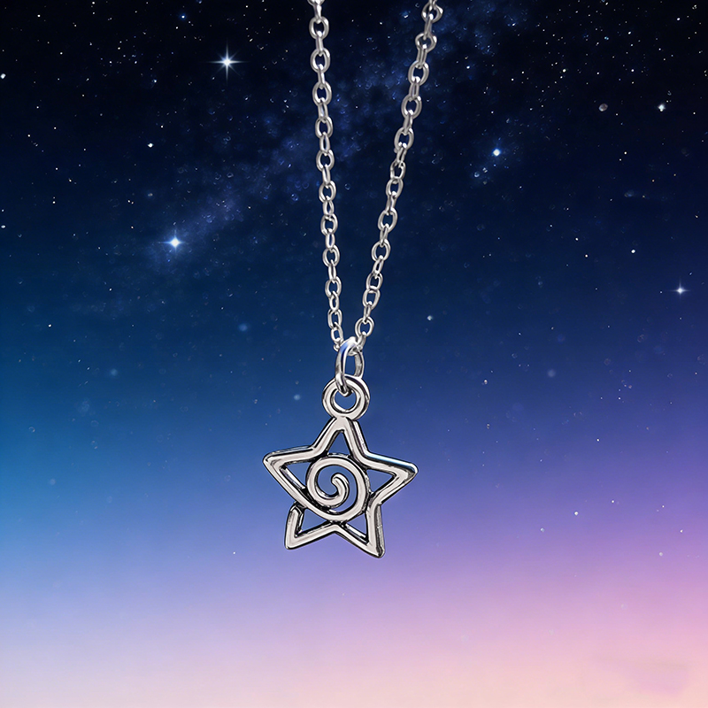 Y2K Silver Whirlpool Star Pendant Necklace Suitable for Women's Aesthetic Jewelry