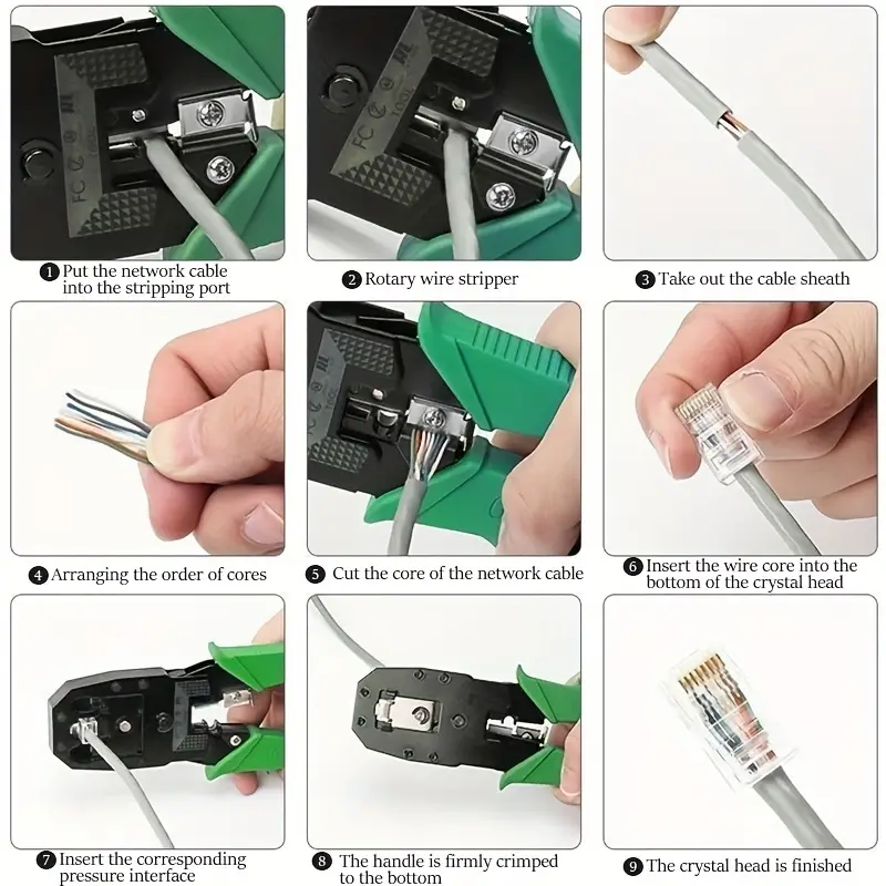 3 in 1 Professional RJ45 Crimper Tool Kit with 10 Cat6 RJ45 Connectors 4P 6P 8P Multifunction Network Cable Crimping Pliers Wire Cutter Wire Stripper Ethernet LAN Cable Crimp Tool for Cat5 Cat5e Cat6 RJ11 RJ12 RJ45 Premium Quality