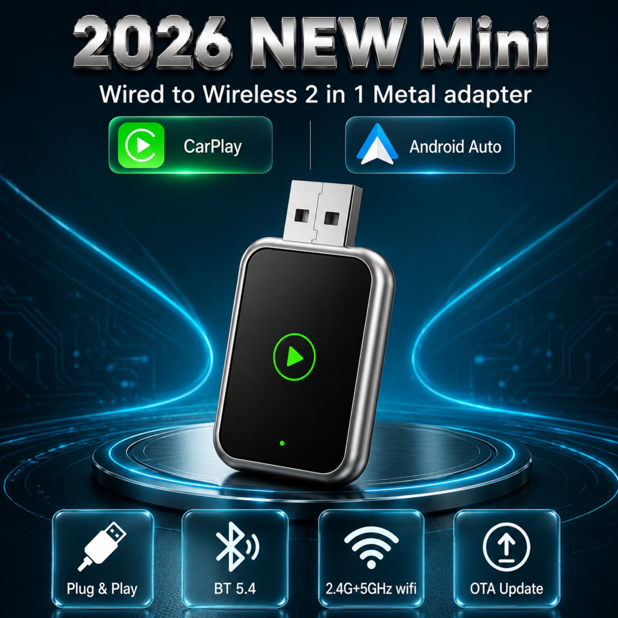 Wireless CarPlay & Android Auto Adapter | 2-in-1 Smart USB Dongle | Plug & Play Mini Box for MG, Yaris, Alsvin, Haval, Civic & Toyota