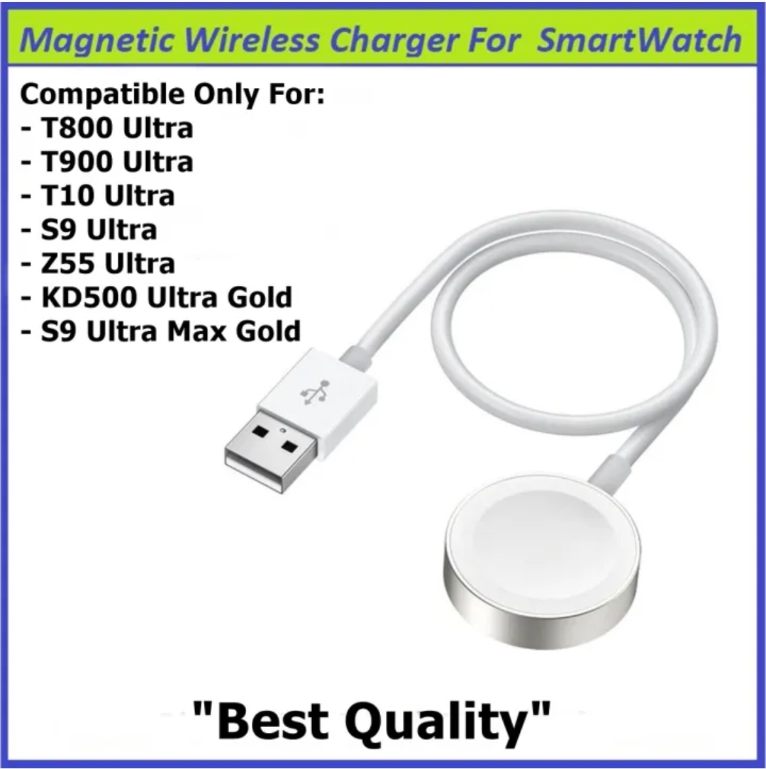 Wireless Charging Cable for Smartwatches T800 Ultra / T900 Ultra / T10 Ultra / Z55 Ultra / S9 Ultra Smart Watches - Best Quality Wireless Charger for SmartWatches price in Pakistan