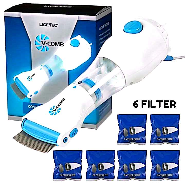 V Comb, Anti Lice Electric Comb, Head Lice Machine with Filters, Lice Removal Machine, Anti Lice Machine with Steel Comb, Rechargeable Anti Lice Comb with 4 Filters, Lice Egg Removal Machine V Comb Electronic Head Lice Removal Machine Anti Lice Machine