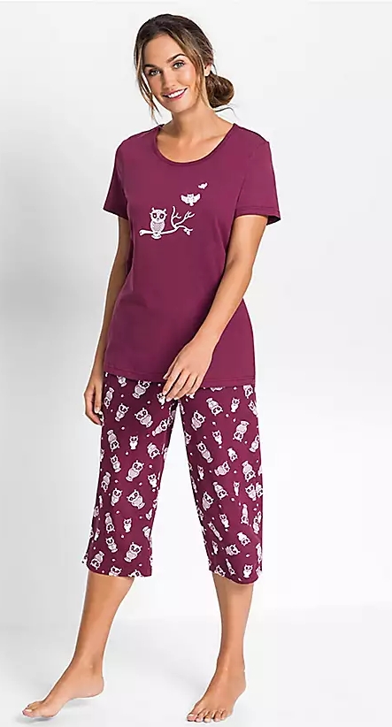 01 owl print caprees suit for ladies