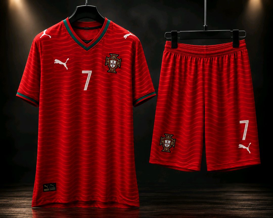 Portugal  Football Team Kit 2026 –  Red Soccer Jersey & Matching Shorts Set, Portugal Football Uniform, No. 7 Ronaldo Style, Men’s & Kids Sportswear
