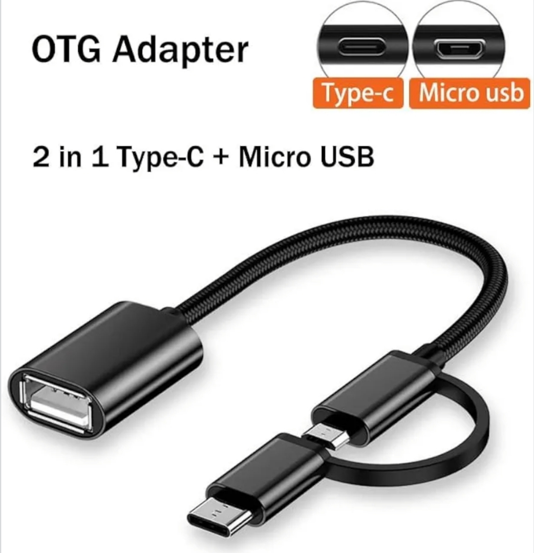 2 in 1 Type C + Micro USB OTG Adapter USB 3.0 | Alloy Frame With Frabric Wire | High Speed Data Transfer Pendrive Connector for Android Mobile Tablet Laptop | Type C & Micro USB OTG Cable