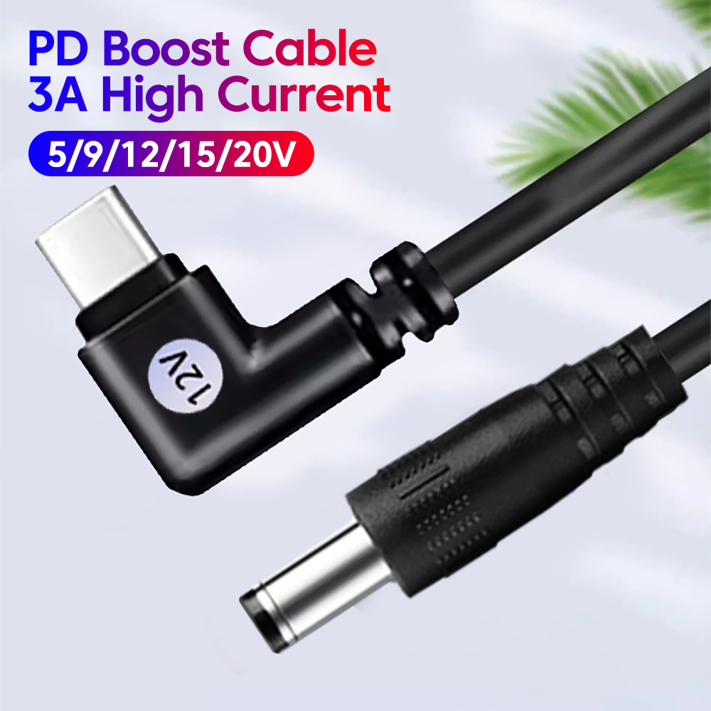 90° Elbow Type C Boost Cable 5V/9V/12V/15V/20V USB C To DC Power Line 3A PD Boost Converter For Wifi Router Mini Fan Speaker