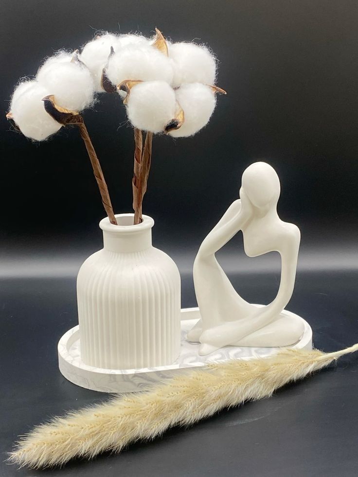Set of 3 Home Decor Showpiece – Thinker Statue + Mini Vase + Oval Tray | Cement & Gypsum | Gift for Home, Office