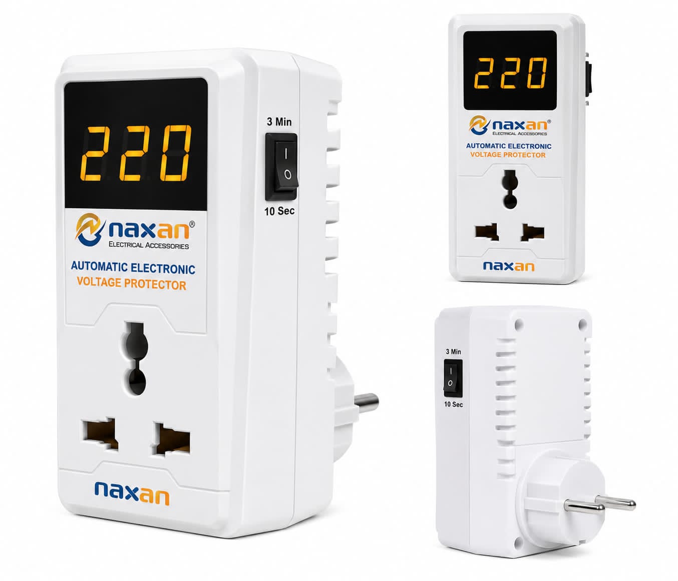 Naxan Automatic Electronic Voltage Protector 220V with Digital Display LED Fridge AC TV Voltage Guard Stabilizer High Low Voltage Protection Plug for Home Appliances