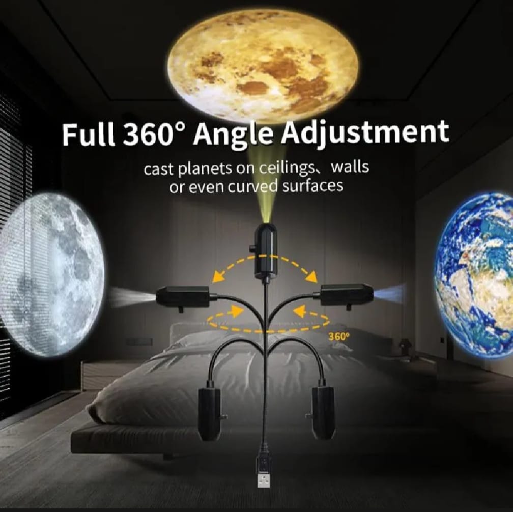 USB Galaxy & Moon Projection Night Light | Mini Flexible USB Projector Lamp | Multiple Slide Patterns | Bedroom, Gaming Room & Home Decor Light