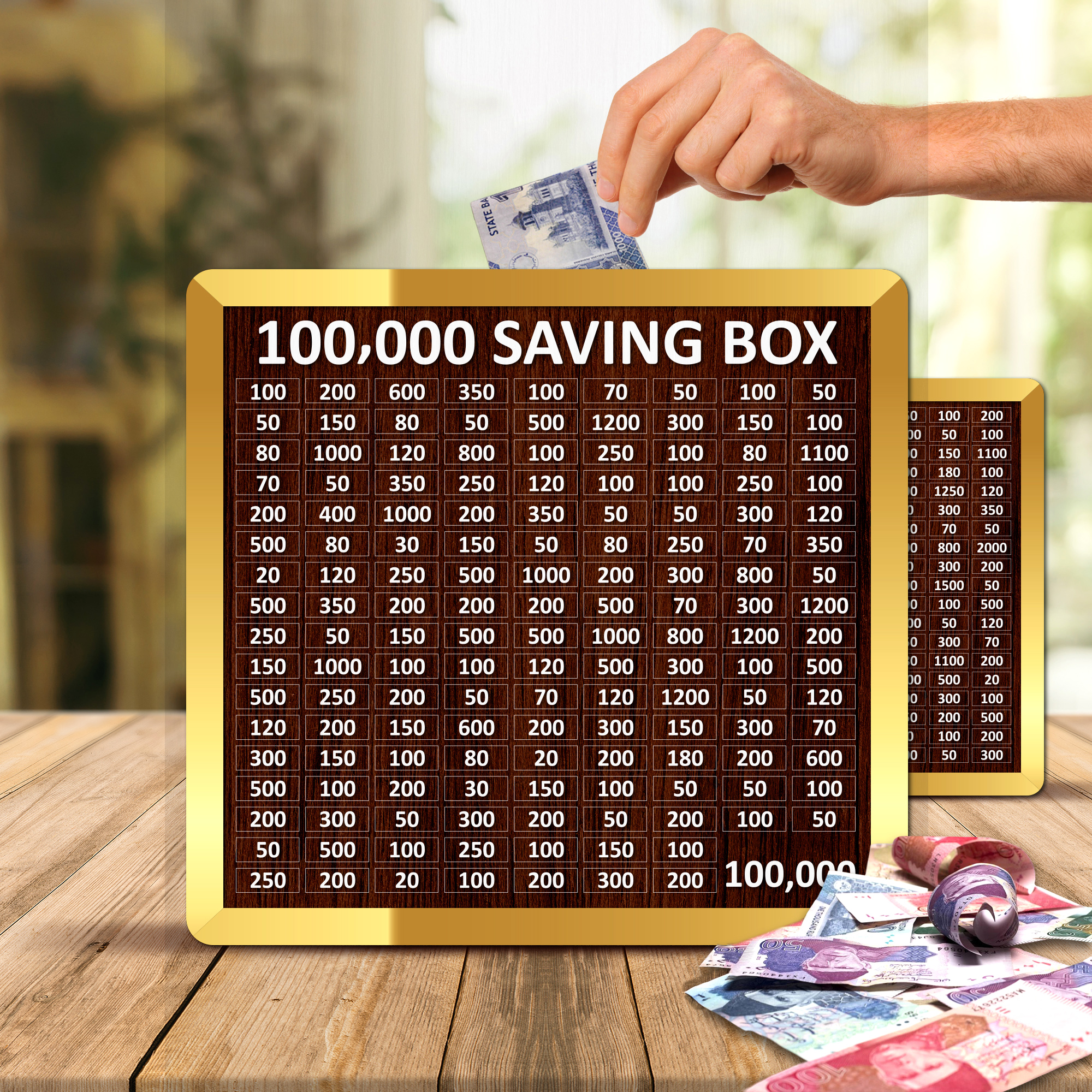 Wooden Money Saving Box Cash Challenge Tracker Umrah Budget Savings Organizer 1 Lakh Saving Box Money Box 100,000 PKR