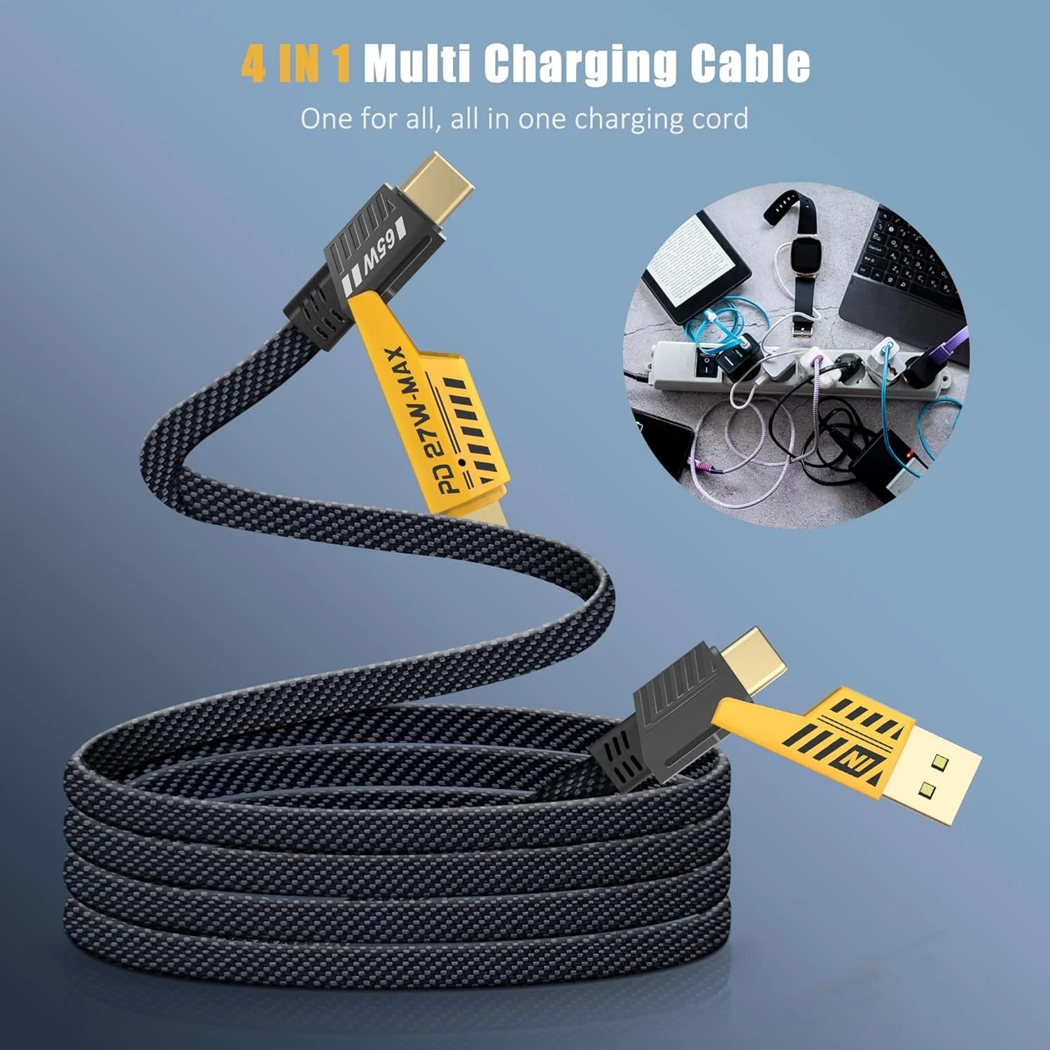 100W Fast Charging Cable Multi Charger Cable Nylon Braided Multiple USB Universal Charging Cord Adapter with Type-C Micro  3 in 1