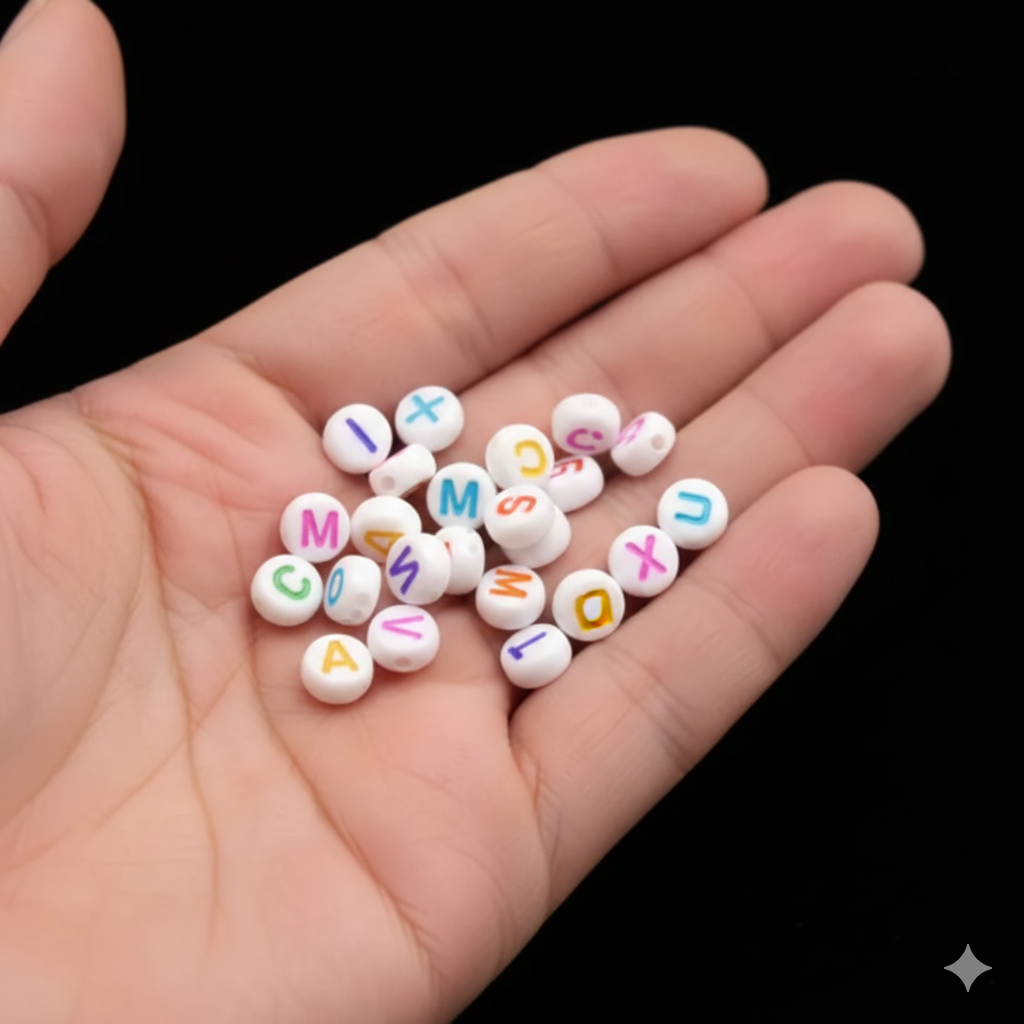 100Pcs 7mm MultiColor Letter Loose Spacer Alphabet White Acrylic Beads For DIY Jewelry Making