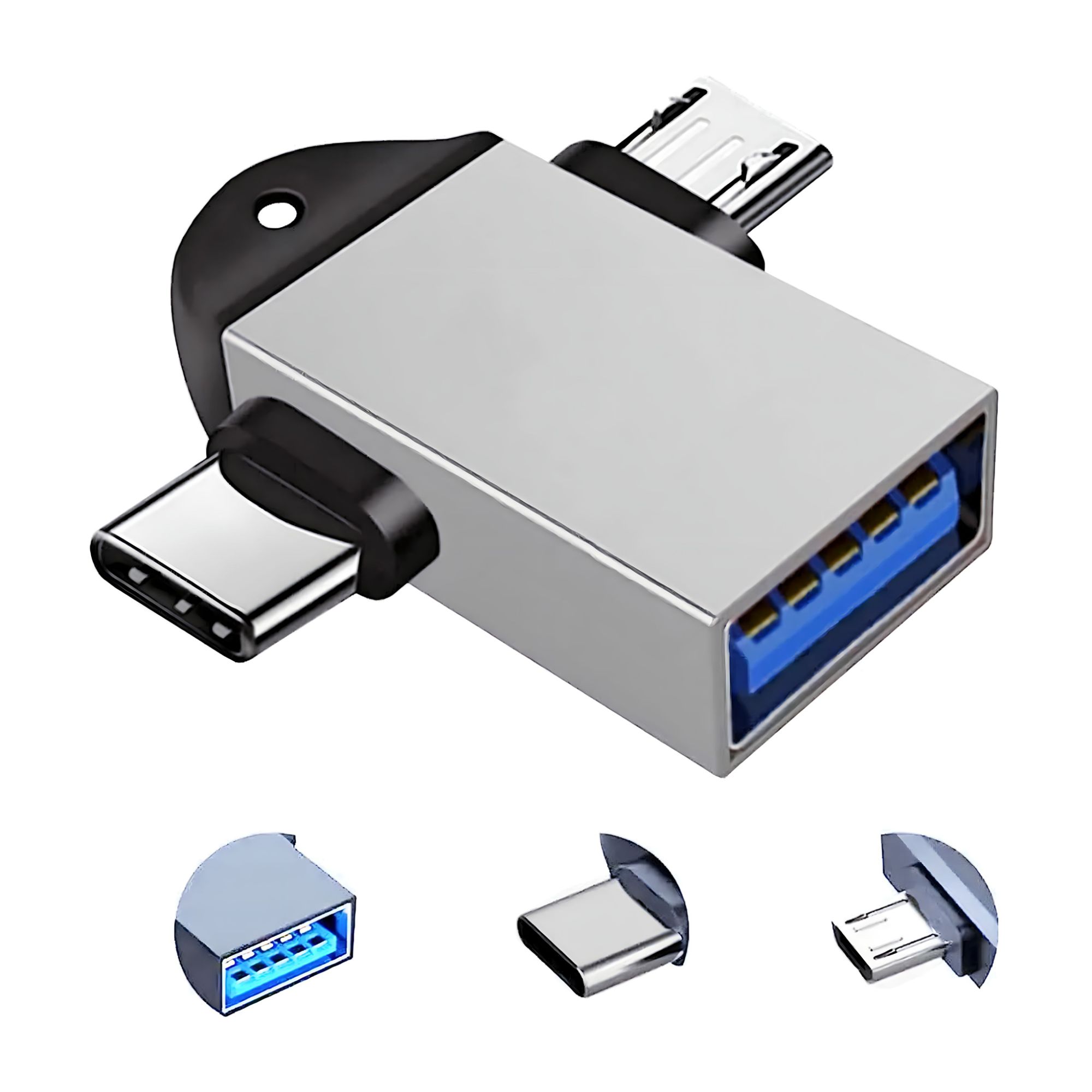 OTG 2 In 1 Type-C Micro USB 3.0 OTG Adapter Connector Converter for  Android Phones Tablet U Disk Card Reader USB with Key Chain