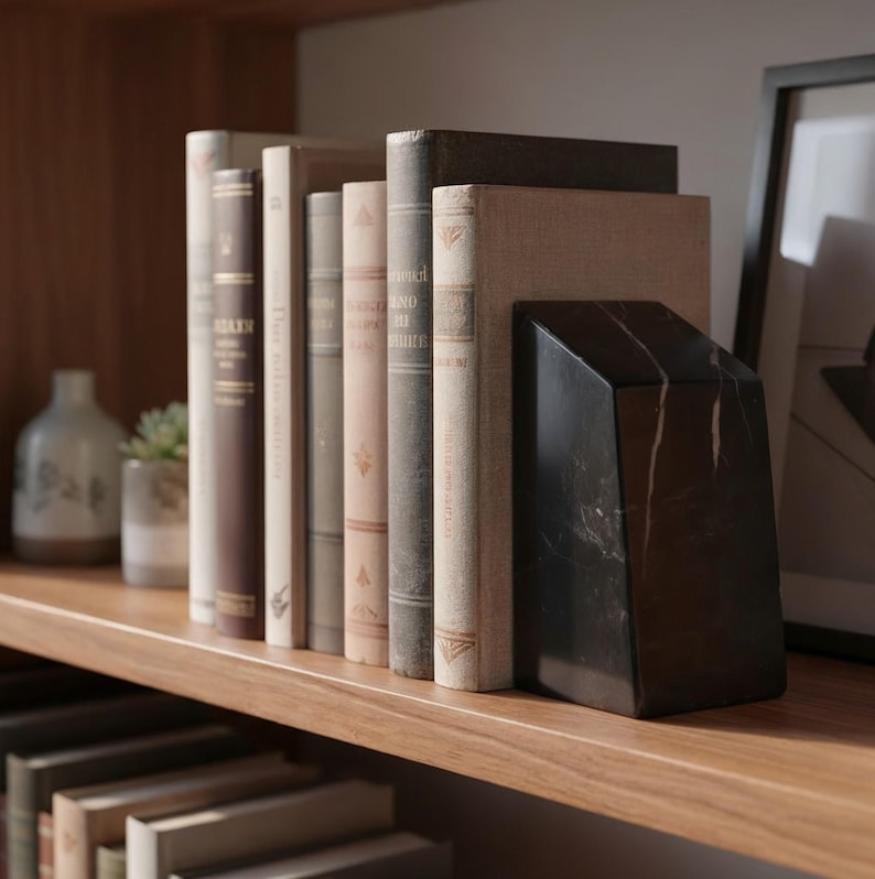 Alexander Black Marble Bookend - Polished Trapezoid Stone, Modern Home & Office Decor, Minimalist Marble Accent 3