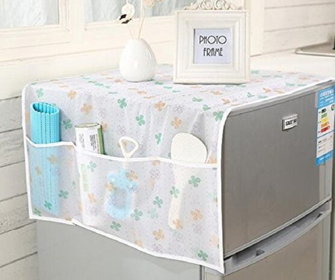 Fridge Dust Cover Waterproof Refrigerator Dustproof Cover with 6 Pocket Household Freezer Top Hanging Bag Fridge Storage Bag Organizer