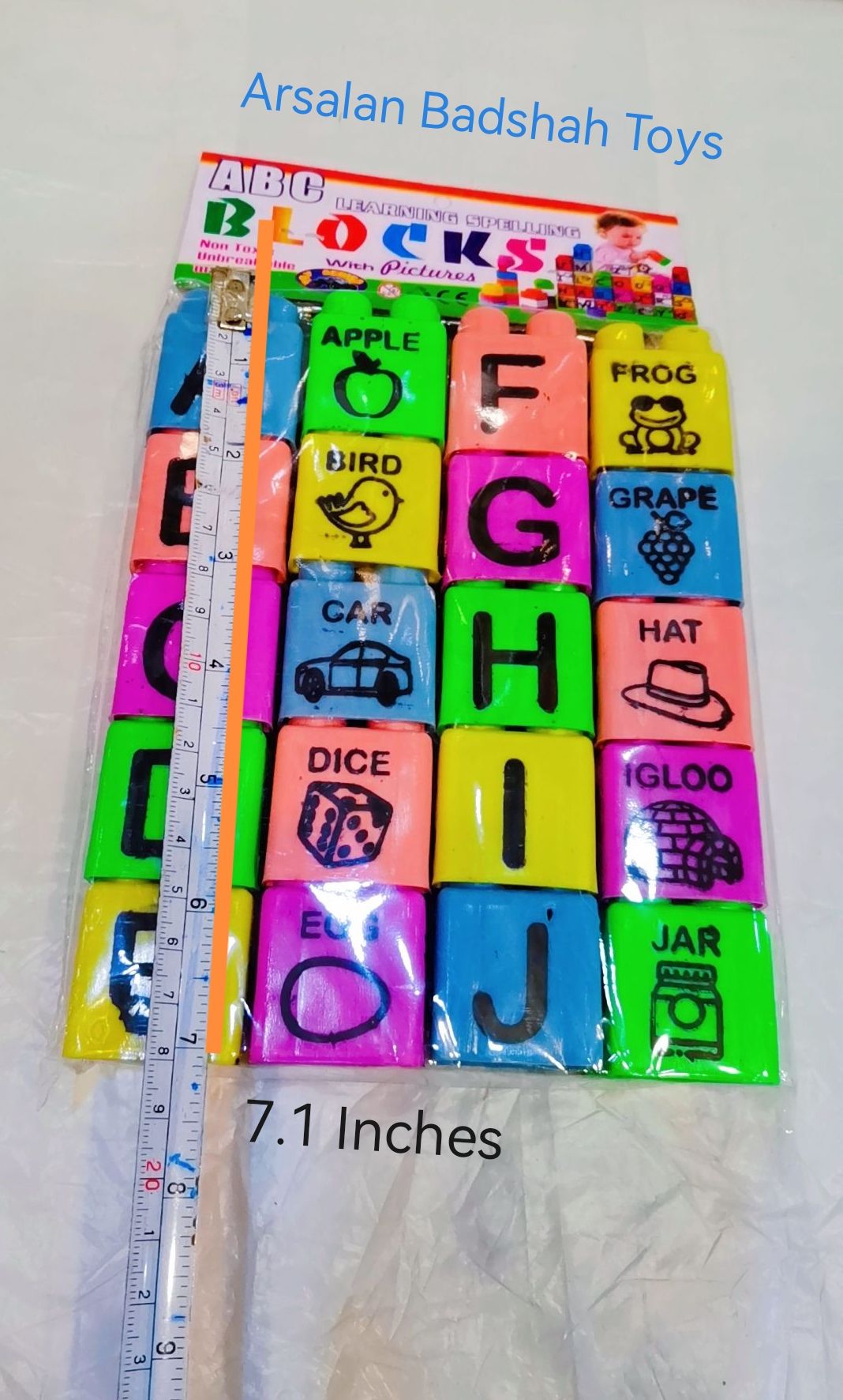 Educational Blocks Toys Set , Alphabet Letters Words -A to Z , Counting 1to 20 - Learning Spelling. (Local made Plastic) ( Small Size Block).