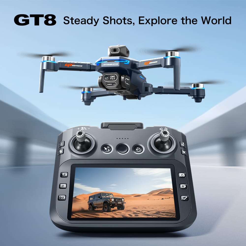 New GT8 Series Drone with Dual Camera & Display Remote with GPS - 4K Optical Flow | Cine F2.5 Lens | Foldable Design | Brushless Motor Drone Optical Flow Positioning Camera Drone