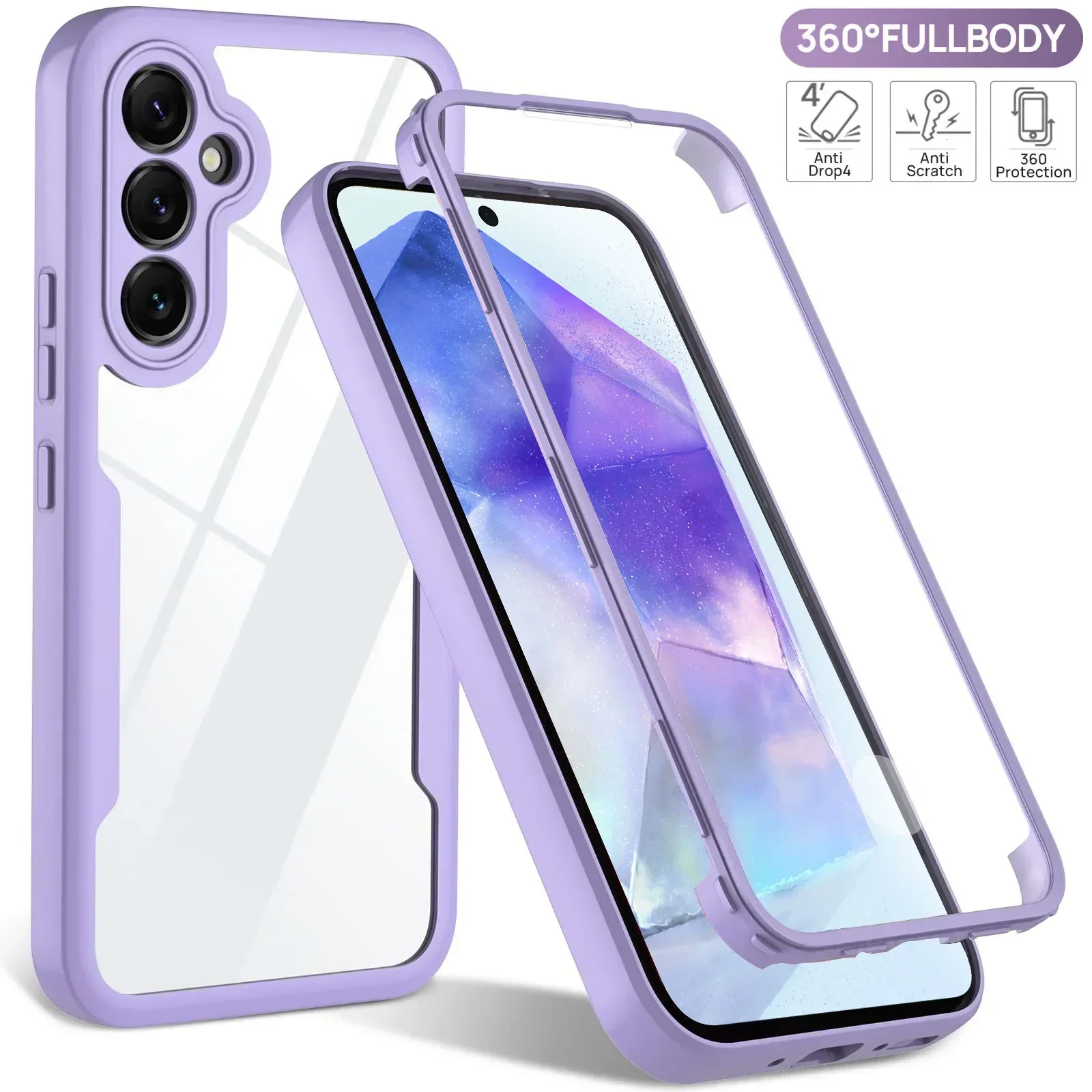 360 Full Screen Protection HD Transparency Phone Cover Case for  A55 A35 A25 A15 A05S A73 A72 A71 A54 A53 A52 A51 4G 5G